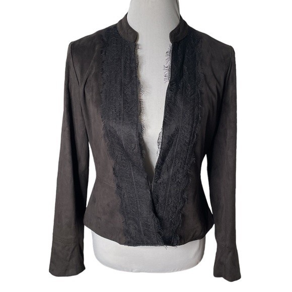 Nanette Lepore Faux Suede Lace Jacket Black Size 6 - Picture 1 of 8